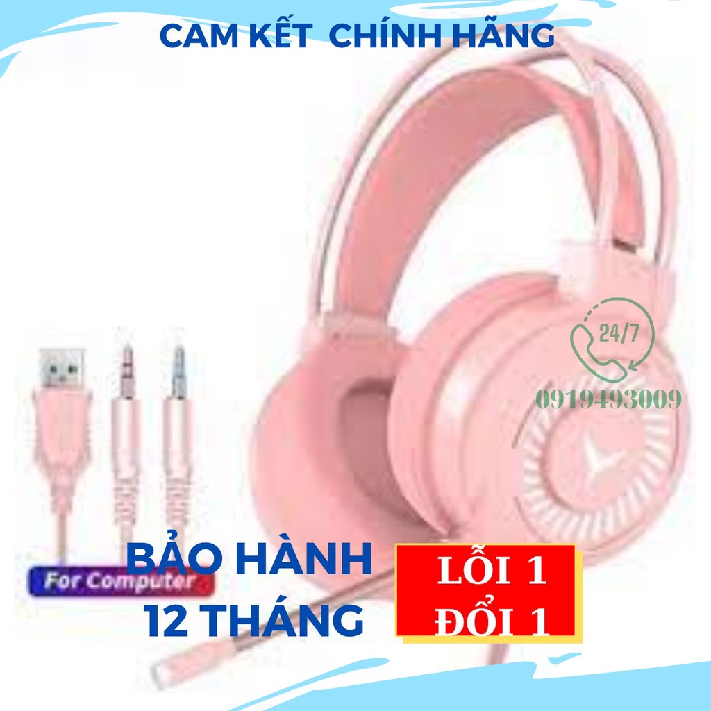 Tai nghe Gaming chụp tai màu hồng có đèn Led và Mic, headphone cho PC, lap, kết nối cực nhanh CHÍNH HÃNG BH 1 NĂM
