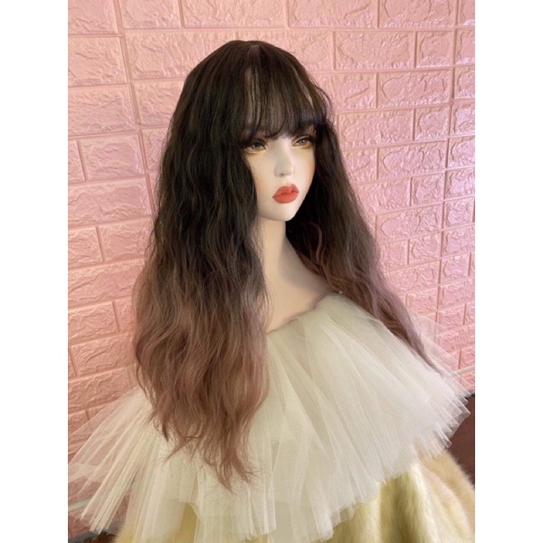 Tóc giả nguyên đầu xù omber hồng ❤️FREESHIP❤️ mã 8184