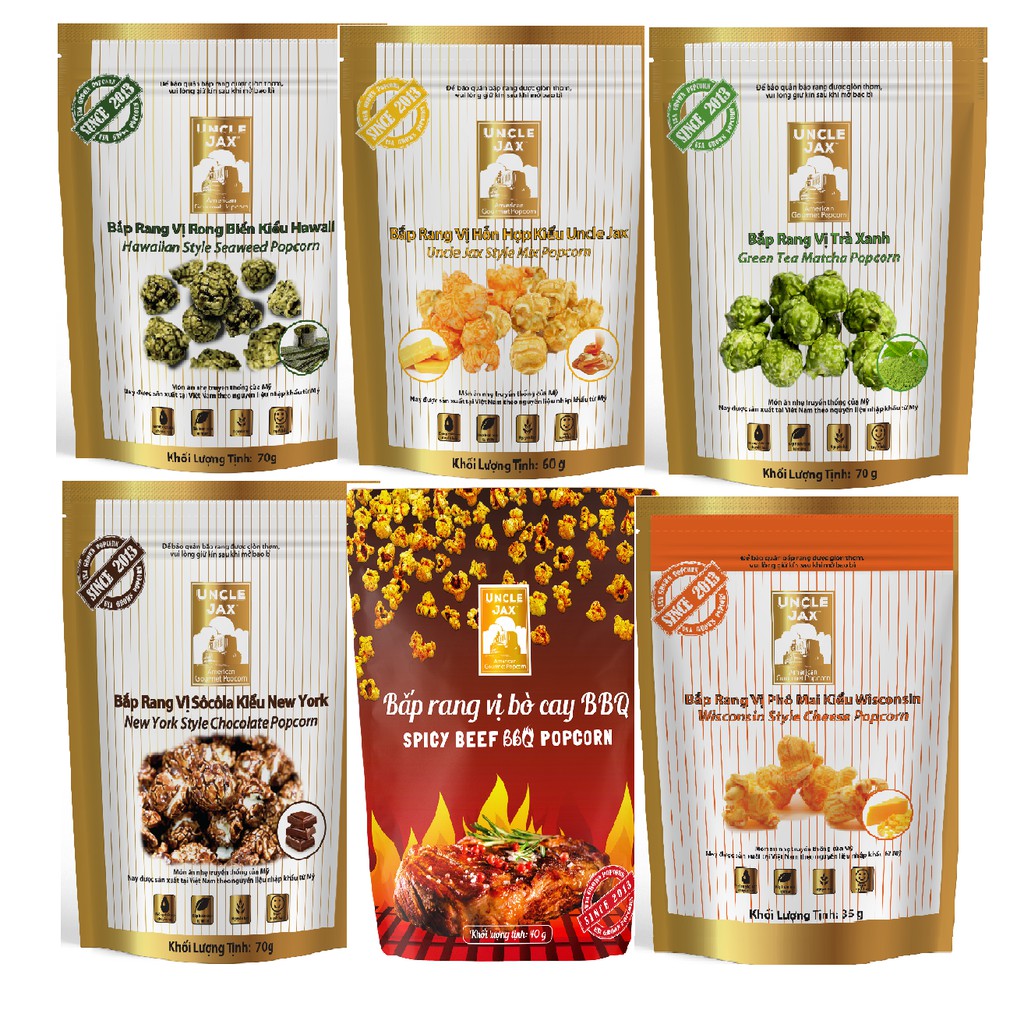 Bắp rang bơ Uncle Jax kiểu Mỹ 70gr đủ 7 loại ăn vặt