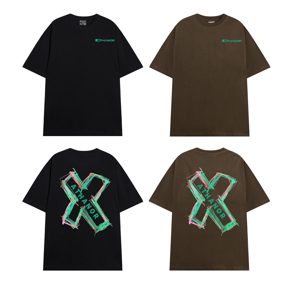 Áo thun oversize ATHANOR form rộng tay lỡ chất cotton 100% unisex mẫu X-logo