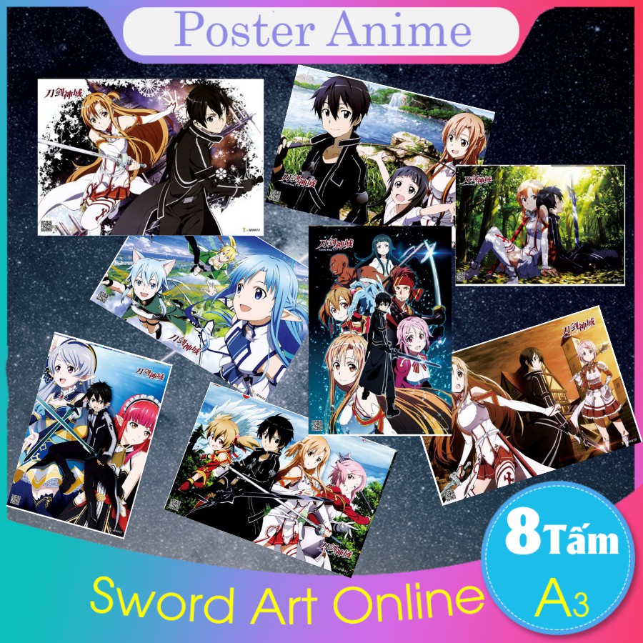 [Giấy Xịn] Set 8 tấm tranh poster A3 Sword Art Online anime siêu chất