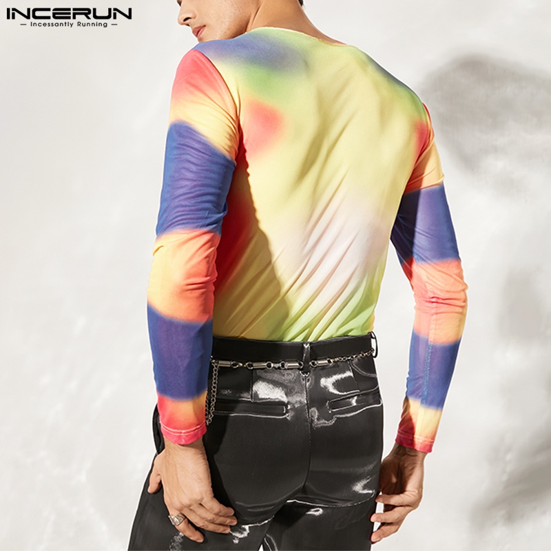 Áo thun INCERUN tay dài cổ tròn in hình hoa cho nam