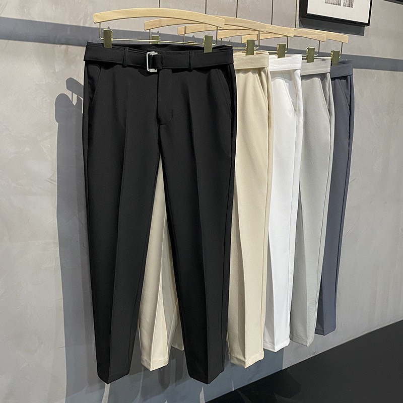 quần âu tây nam đen mix dây lưng vài , kiểu mới hàn quốc công sở cao cấp , dáng ôm body co giãn nhẹ