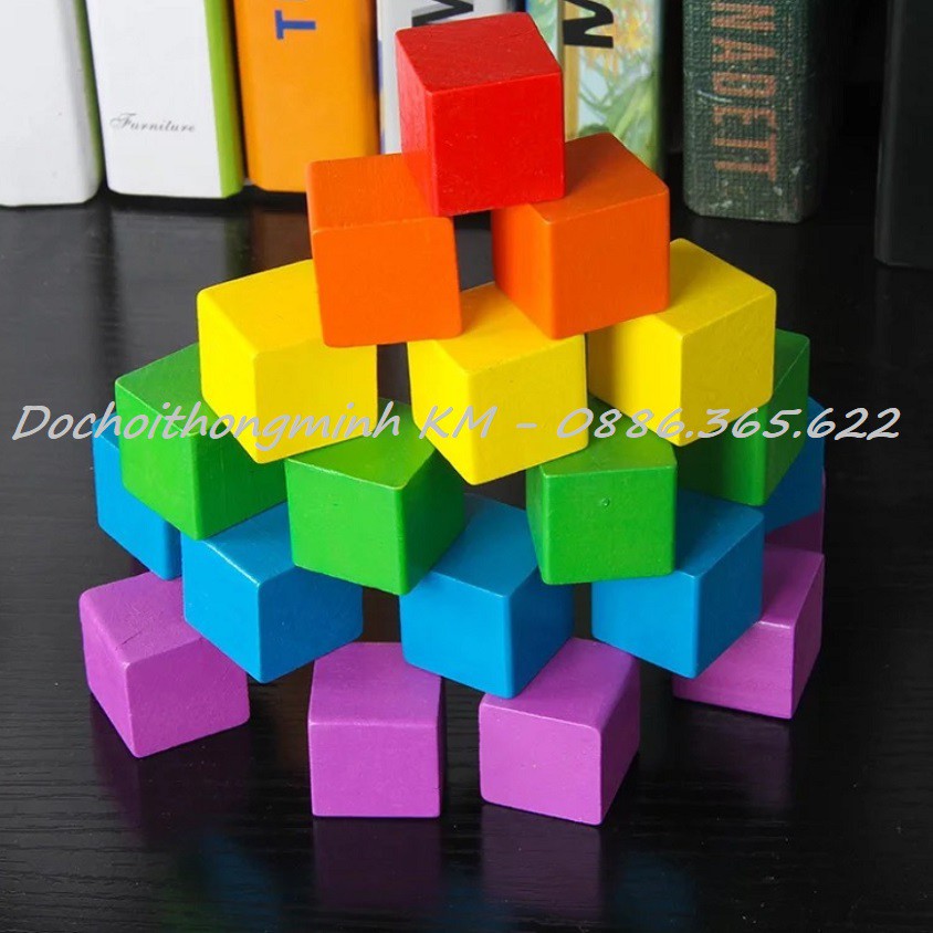 100 viên cube màu 2cm - 2.5cm - Hạt gỗ lập phương màu sắc đồ chơi gỗ giáo dục