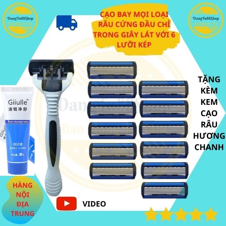 Dao Cạo Râu JieRui 6 Lưỡi kép[COMBO linh hoạt:1 Bàn Cạo+(3-6-9-12) Đầu