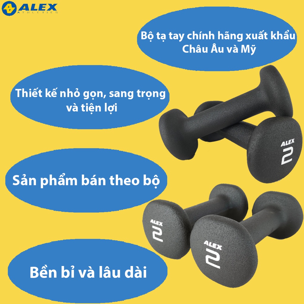 Bộ Tạ Tay Elip ALEX 2LB, Lõi Gang Đặc Bọc Cao Su Cao Cấp Cho Nữ,Trẻ Em Tập Gym Yoga, Chống Trơn Trượt