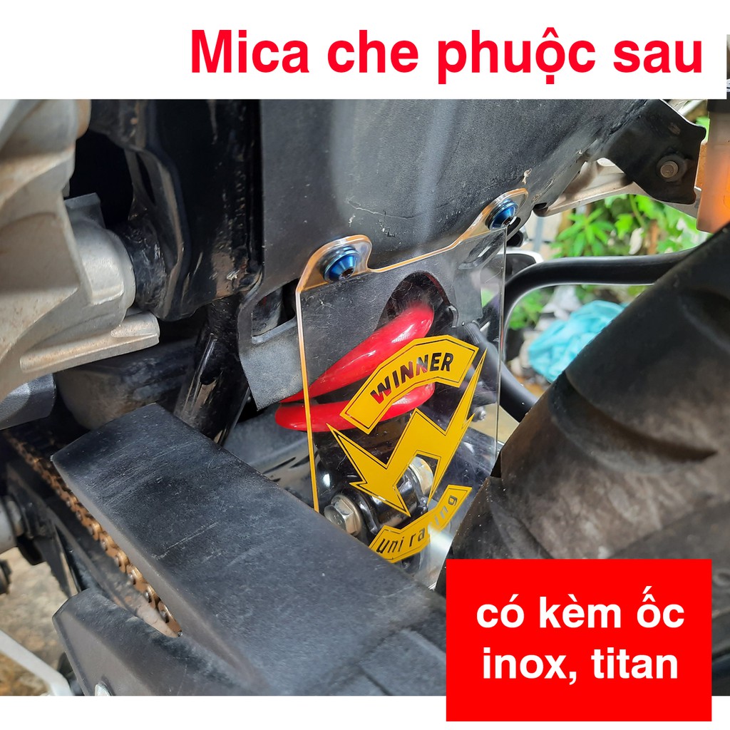 Mica che phuộc sau chữ Winner / Kingdrag đầu cong (Kèm ốc inox/ titan)