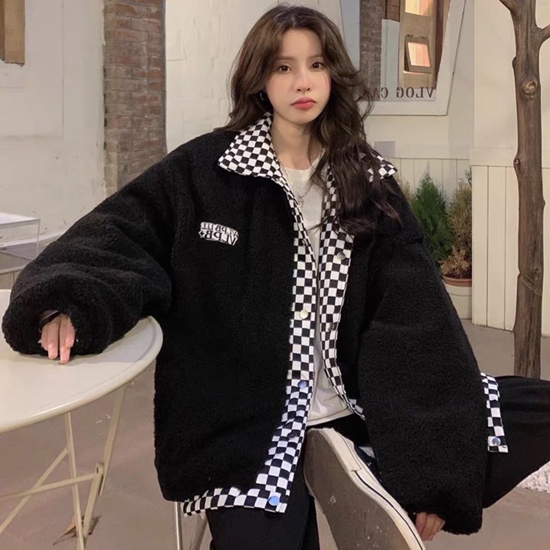 TKLIHN Áo khoác lông 2 mặt ULZZANG kẻ Caro hot TREND 2022 kèm 2 ẢNH THẬT CUỐI