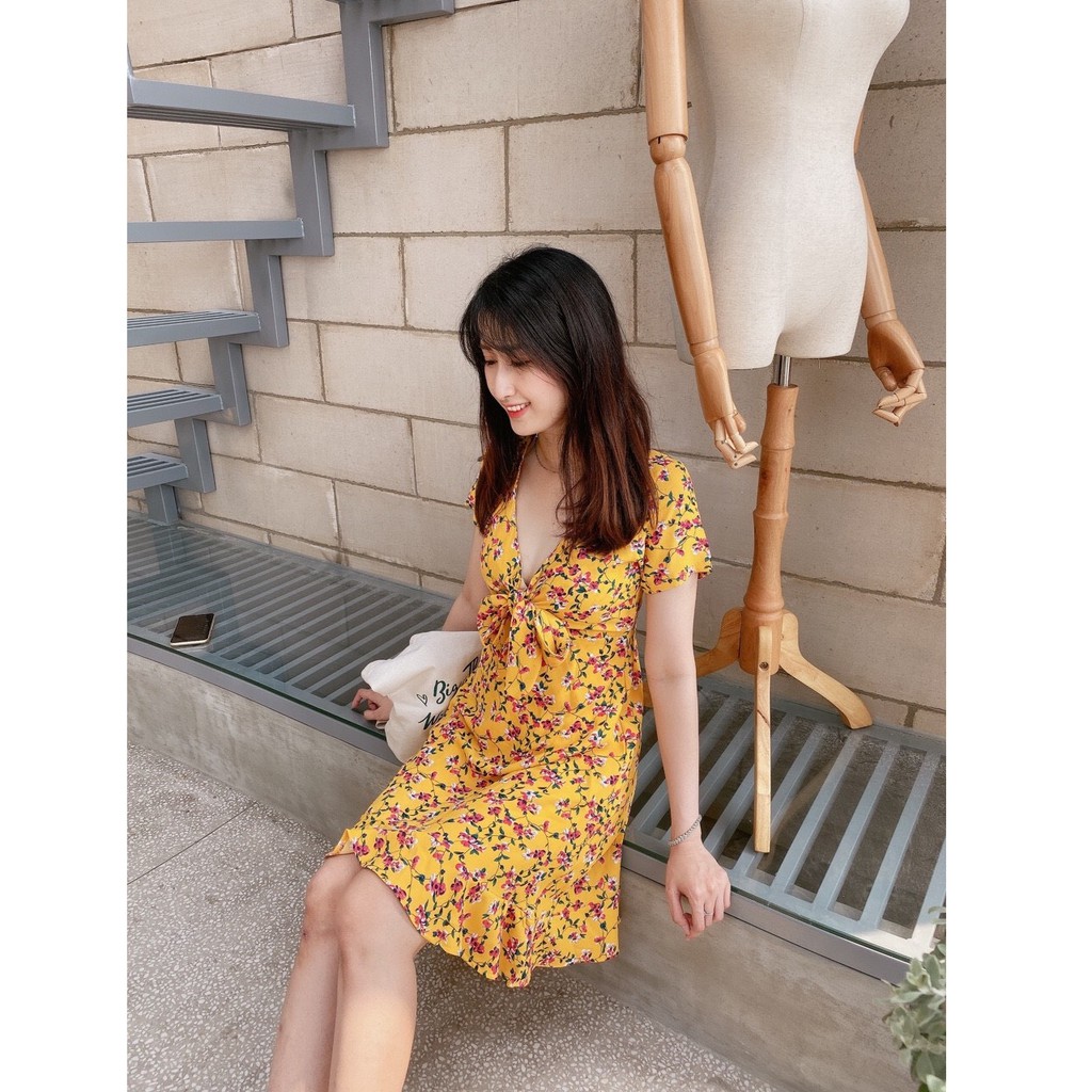 [Kèm hình thật] ĐẦM MAXI HOA NHÍ THẮT NƠ NGỰC CHÂN BÈO | BigBuy360 - bigbuy360.vn