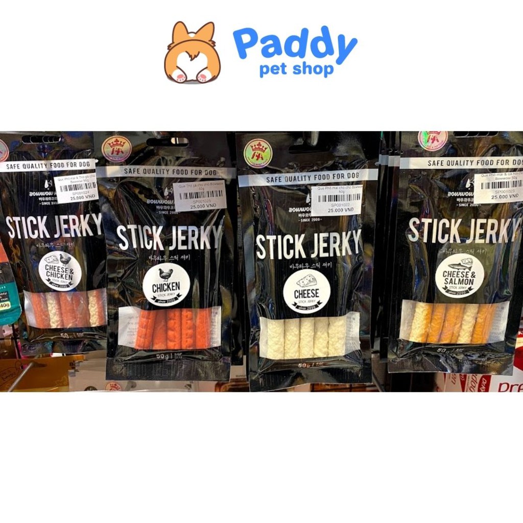 Que Jerky BowWow Thịt &amp; Phô Mai Snack Cho Chó (Túi đen nhỏ 50g)