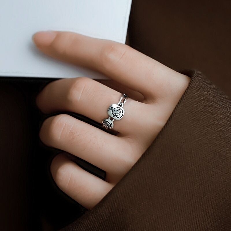 We Flower Vintage Silver Letter Little Prince Open Ring for Women Customized Made for You Finger Jewelry