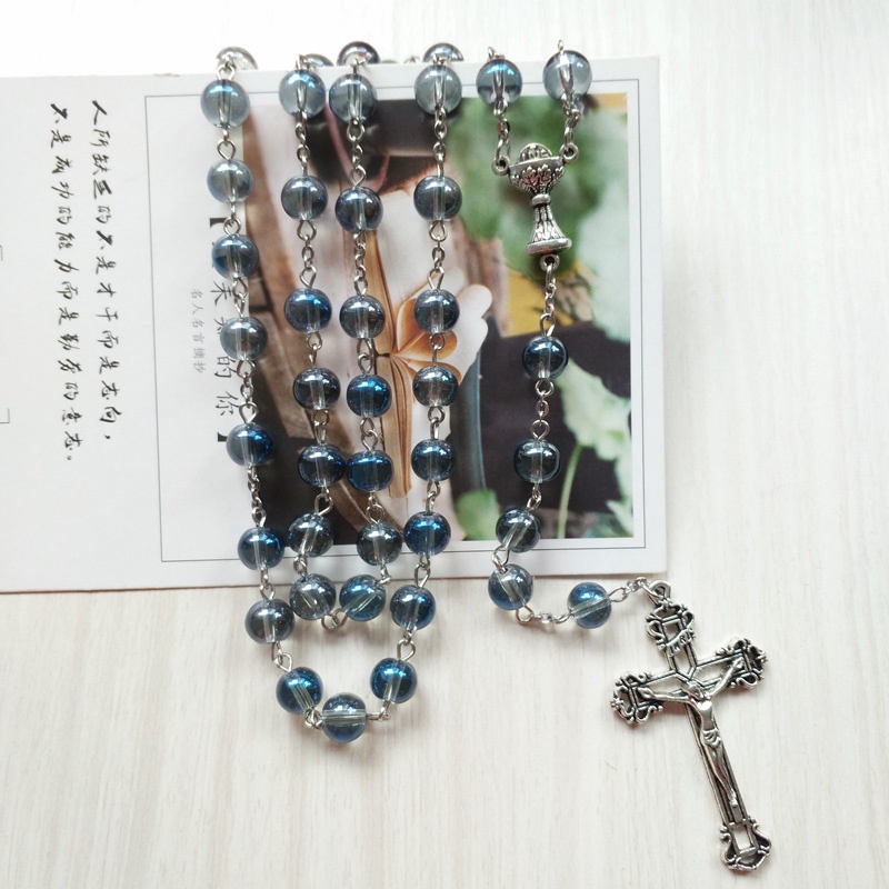 Vòng cổ Mặt Thánh Giá Đính Pha Lê Xanh