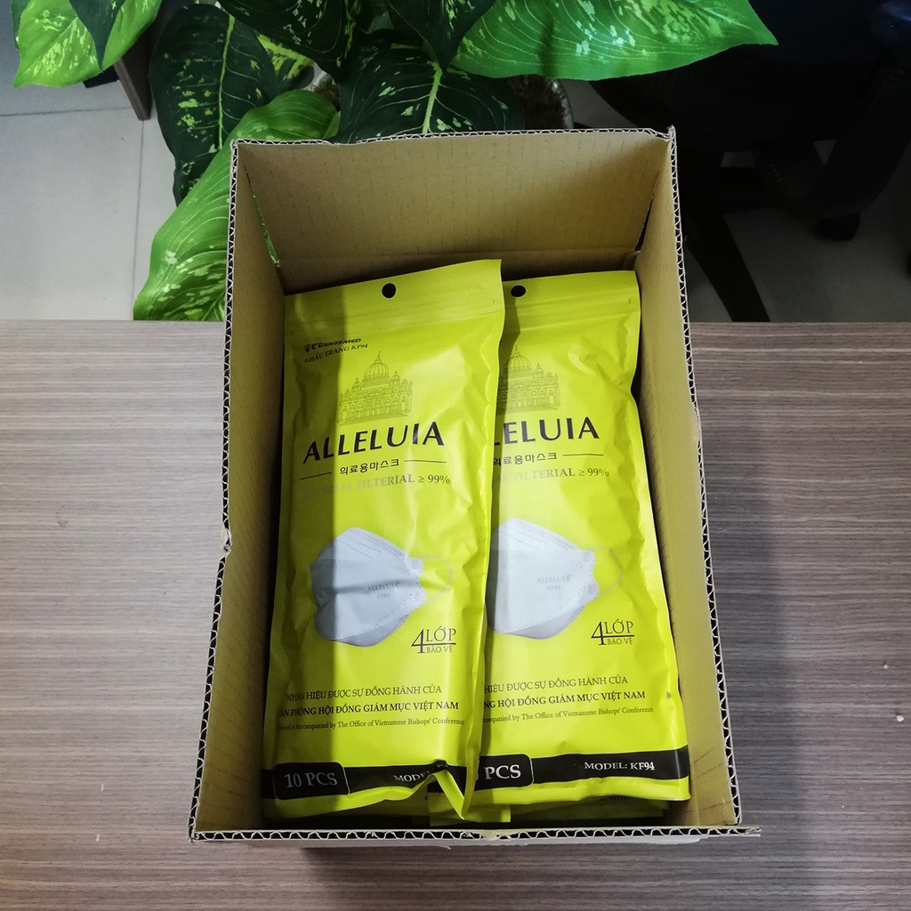 Khẩu Trang KF94 Công Giáo EcomMed Alleluia (Bịch 10 cái) Thông Thoáng Không Đau Tai - Đạt chuẩn FDA