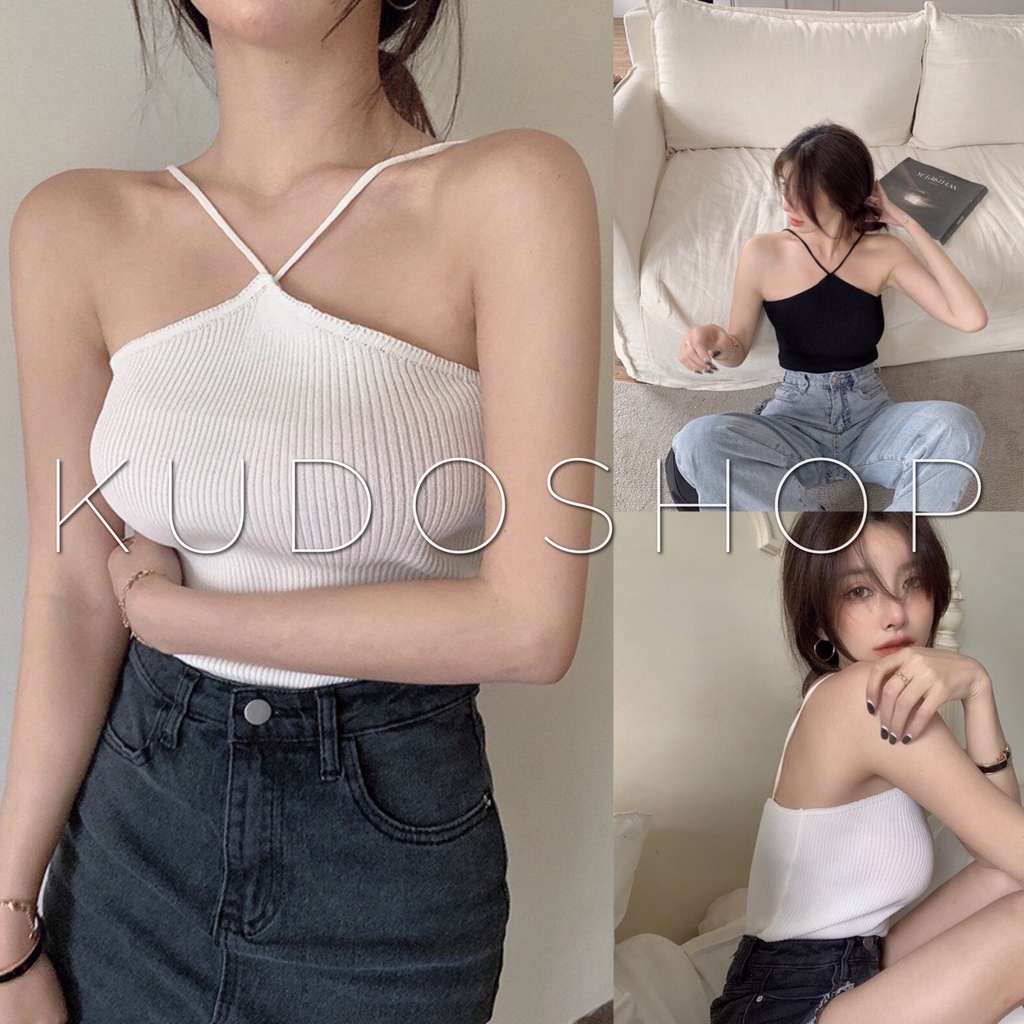 Áo yếm trơn dáng ngắn ôm body quyến rũ dễ phối đồ/ Áo croptop cổ yếm 2 màu trẻ trung năng động_kudoshop