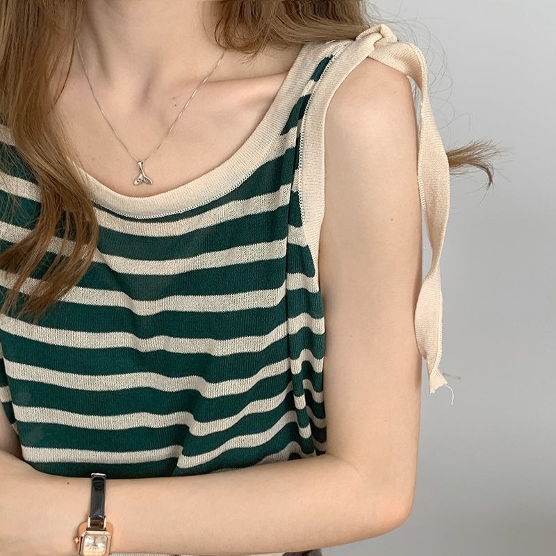 Áo Thun Dệt Kim Sát Nách Kẻ Sọc Thời Trang Mùa Hè Cho Nữ