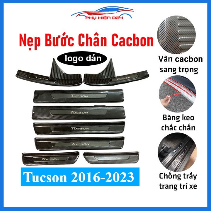 Bộ nẹp bước chân Tucson 2016-2017-2018-2019-2020-2021, 2022-2023 vân Cacbon chống trầy làm đẹp ô tô