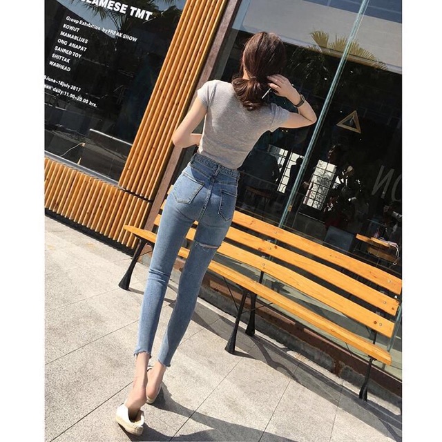 Quần jeans chín màu sáng màu có hương vị Hồng Kông eo cực cao là quần lửng bó hè mùa hè mỏng bó sát quần bút chì nữ mới