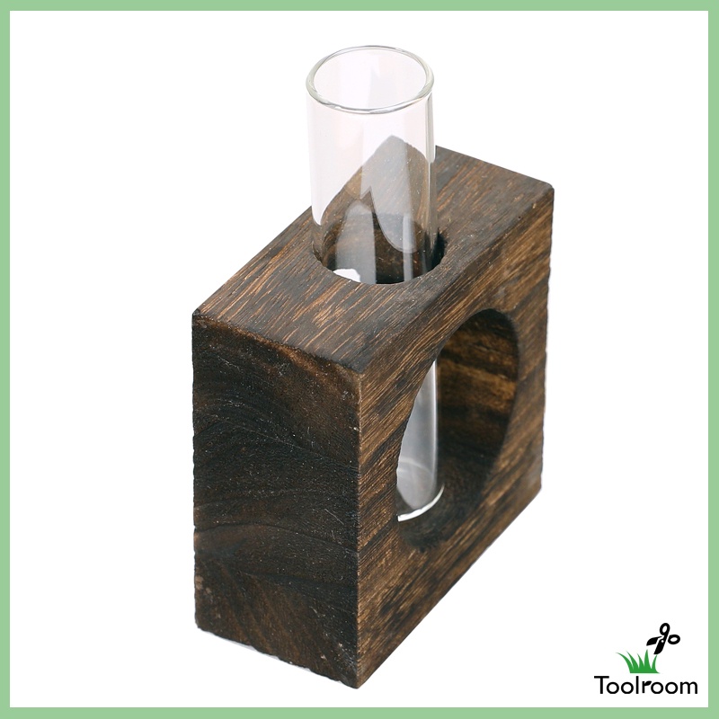 Lọ hoa thủy tinh có bệ đỡ bằng gỗ phong cách nghệ thuật thời trang