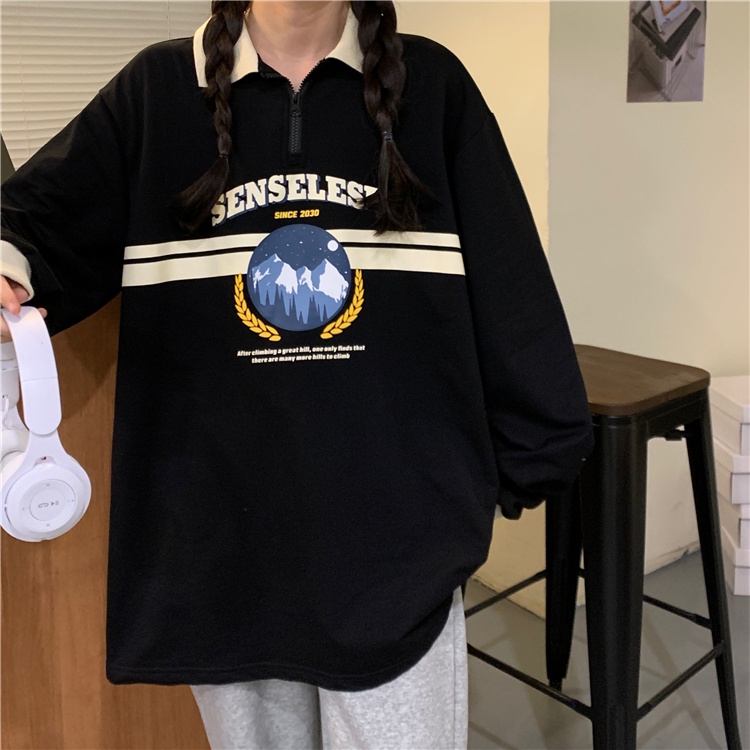 Áo Sweater Tay Dài Oversize In Họa Tiết Thời Trang Hàn Quốc Cho Nữ