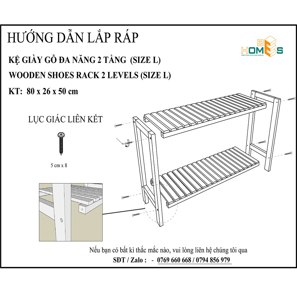 Kệ giày gỗ đa năng 2 tầng dài 80cm