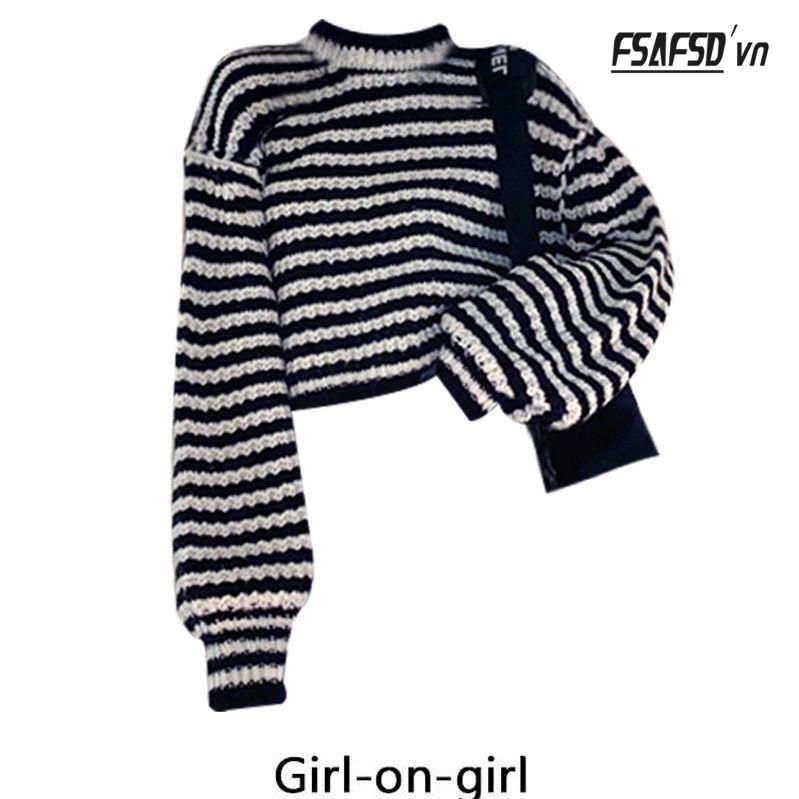 Áo Len Cổ Lọ Họa Tiết Kẻ Sọc Thiết Kế Mới Thời Trang Mùa Đông Dành Cho Nữ