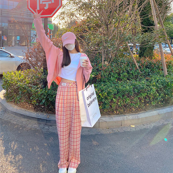 quần ống rộng Sọc Caro Hồng Phong Cách Hàn Quốc 2021 Cho Nữ | BigBuy360 - bigbuy360.vn