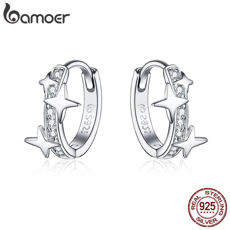 BAMOER Bông Tai bạc 925 Hình Tròn Họa Tiết Vũ Trụ Thời Trang Cho Nữ