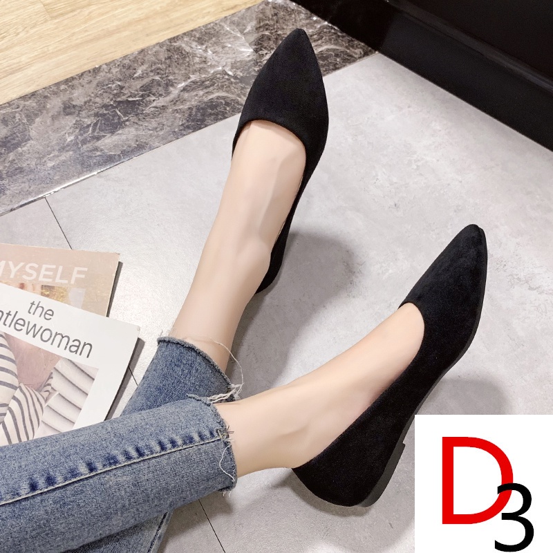 Giày Búp Bê Da Lộn Mũi Nhọn Thời Trang Công Sở Cho Nữ