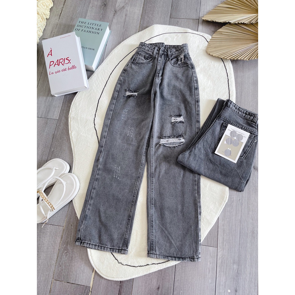 [VIDEO+FREESHIP ] QUẦN JEANS ỐNG RỘNG NỮ LƯNG CAO RÁCH CÀO ĐÙI MÀU XÁM LAI CUỐN MỀM MỊN XỊN SÒ CỰC MÁT MẺ SIÊU PHÁ CÁCH
