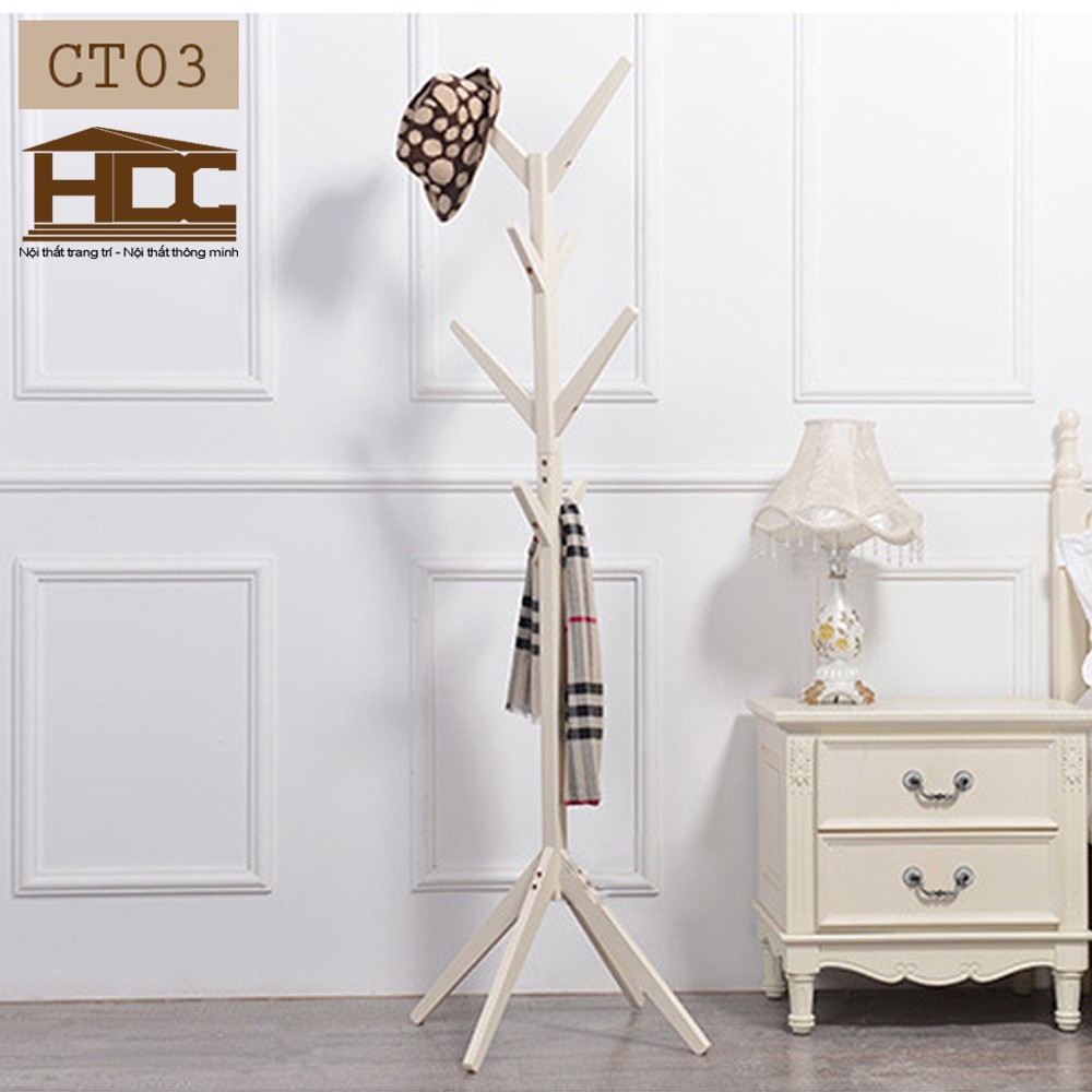 Cây treo quần áo CT01 thân trắng tay nhiều màu gỗ tự nhiên