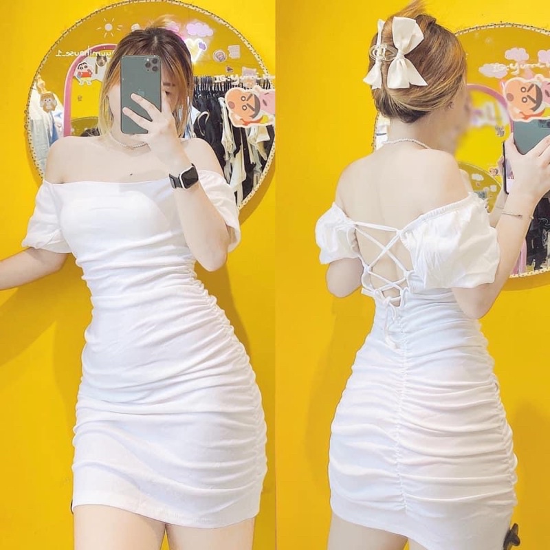 Đầm body nhún dây đan chéo lưng [FREESHIP]🦋 Đầm Ôm Body Chéo Lưng Chất Borzip Siêu Đẹp (ẢNH THẬT SHOP)