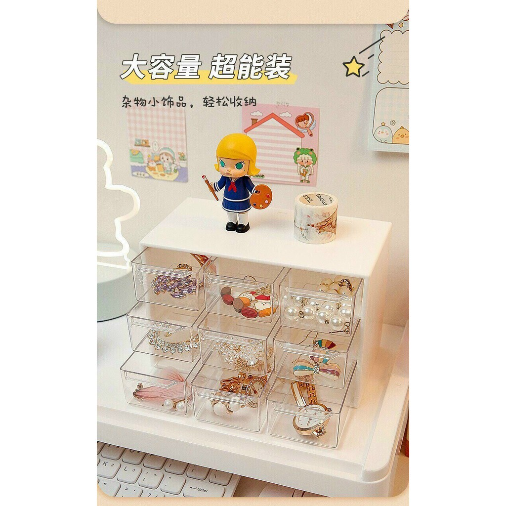 Hộp 9 ngăn kéo,kệ 9 ô ❤️[FREE SHIP] mini chống bụi lưu trữ để bàn văn phòng phẩm dễ thương tặng kèm sticker | BigBuy360 - bigbuy360.vn