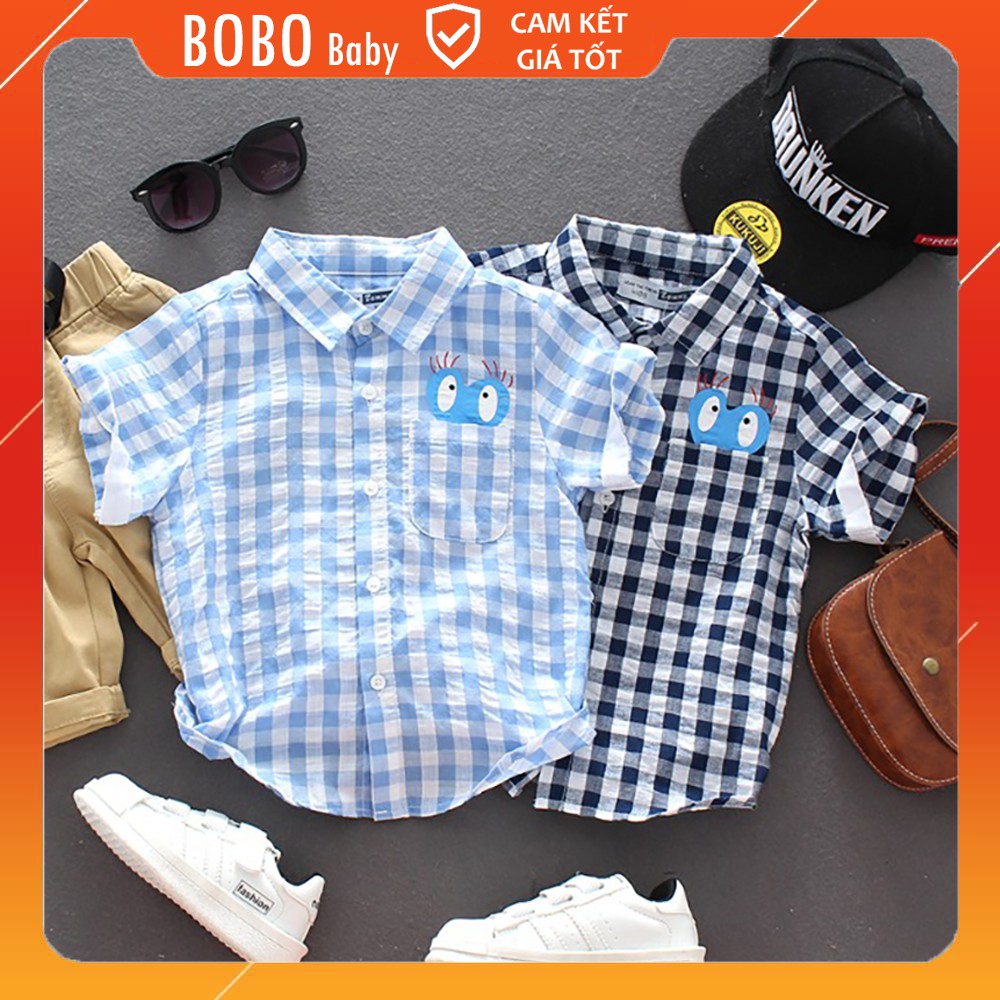 Áo Sơ Mi Cho Bé Trai Cộc Tay Kẻ Caro Size Đại Xuất Khẩu BOBO Baby SM01