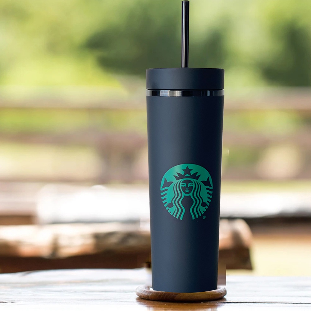 【Sẵn sàng】 Bình uống nước Starbucks cốc mờ 500ml Cốc uống nước ngoài trời hai lớp Chai nước cốc màu kẹo ống hút Cốc nước có cốc rơm