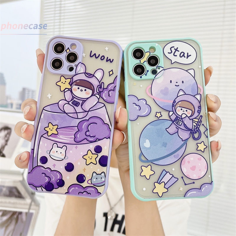 Casing Samsung A51 A21S A50S A20S A10S J2 Prime J7 Prime A11 A50 A20 A30S M11 A30 M10S M40S A205 A305 ​​Cute Fluorescent Purple Planet Girl Pattern Skin Feeling Ultra-thin Matte Hard Shell Phone Case