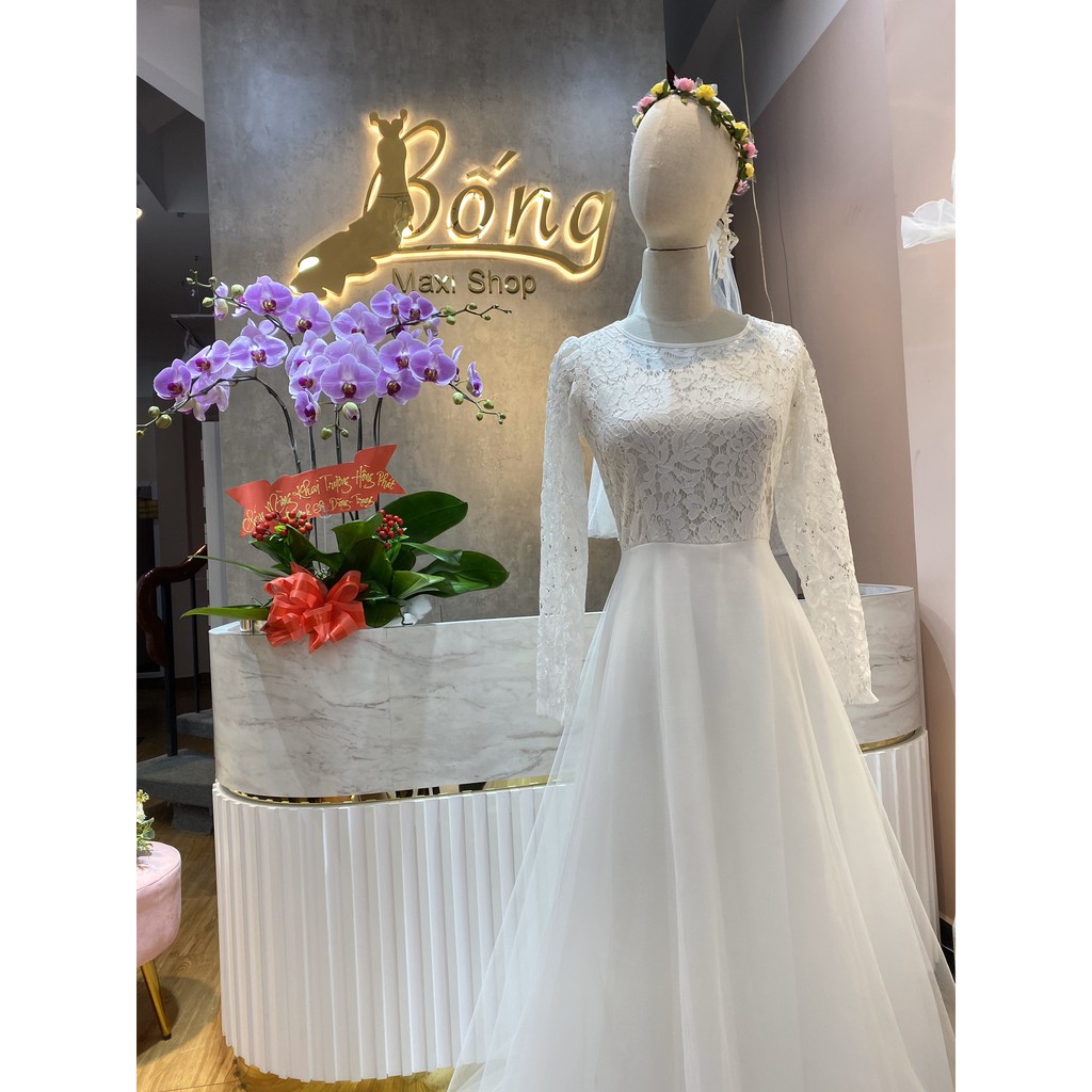 BỐNG MAXI SHOP - DC564 - Đầm Cưới Áo Ren Phối Lưới Hở Lưng