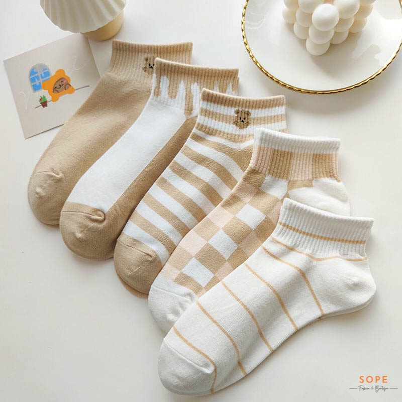 Tất cổ ngắn, set tất vớ nữ nam chất liệu vải Hàn chống trơn trượt và hôi chân - Sope Shop
