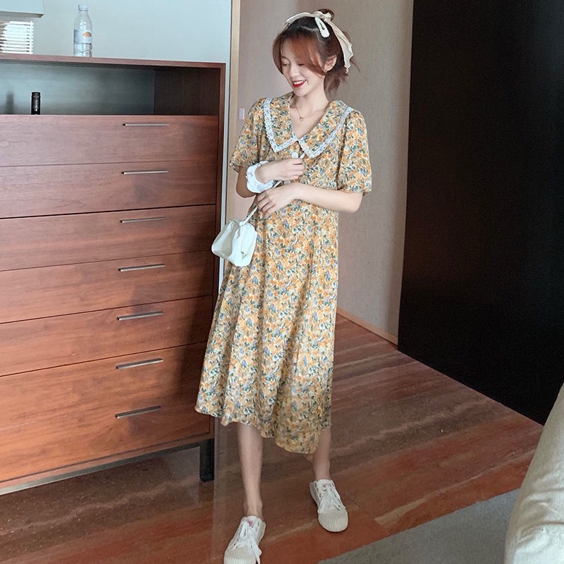 Đầm Voan Hoa Cổ Búp Bê Phối Ren Thời Trang Mùa Hè Hàng Mới Phong Cách Retro Pháp Cho Nữ