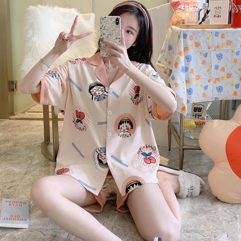 [Sẵn] Đồ bộ ngắn mặc ở nhà, đồ ngủ cotton thiết kế, pijama Quảng Châu, họa tiết dễ thương, vải mịn | BigBuy360 - bigbuy360.vn