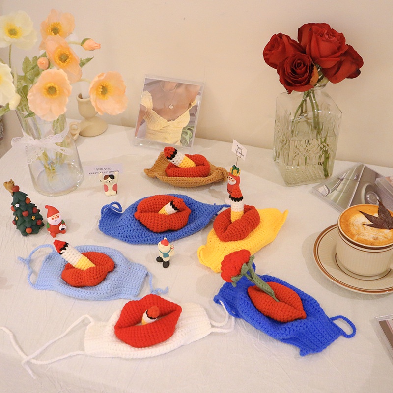 Khẩu trang dệt kim dày chống bụi hình đôi môi vui nhộn thời trang Hàn Quốc giặt được tái sử dụng được