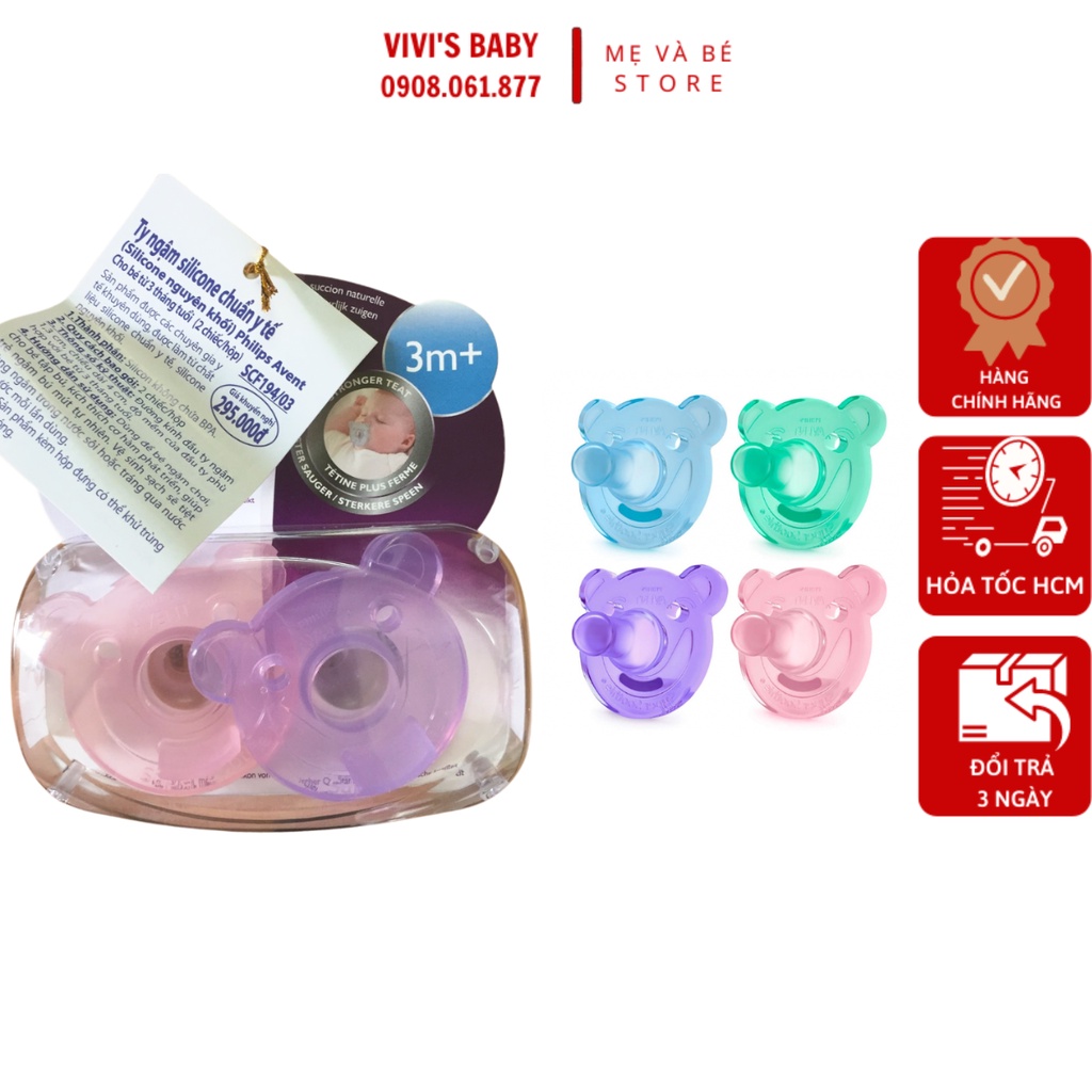 Ti giả Philips Avent Ty ngậm Avent Y Tế 0 - 3M và 3 - 18M Hộp 2 Cái - 1 Đổi 1 Nếu Lỗi NSX