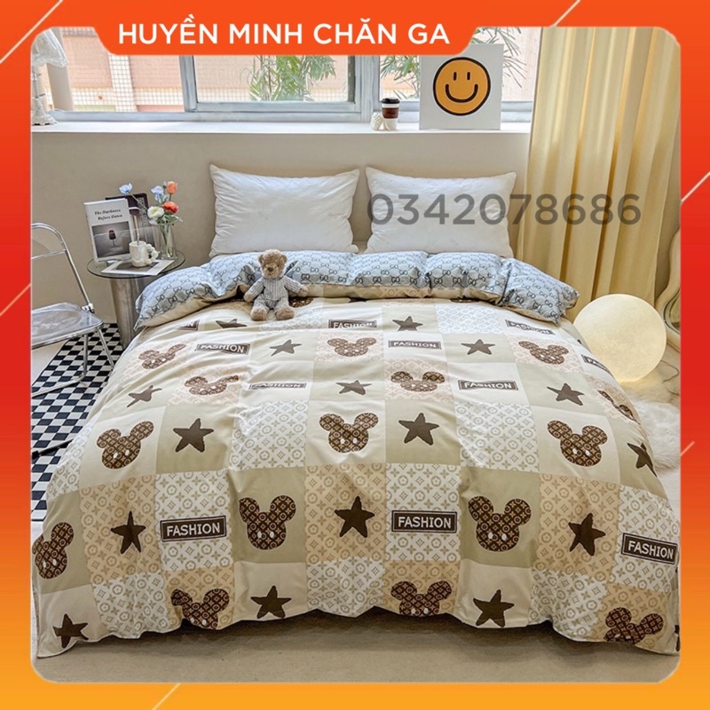 BỘ CHĂN GA GỐI POLY COTTON Thỏ Fashion - Bộ Chăn Ga Gối 5 Món Cao Cấp