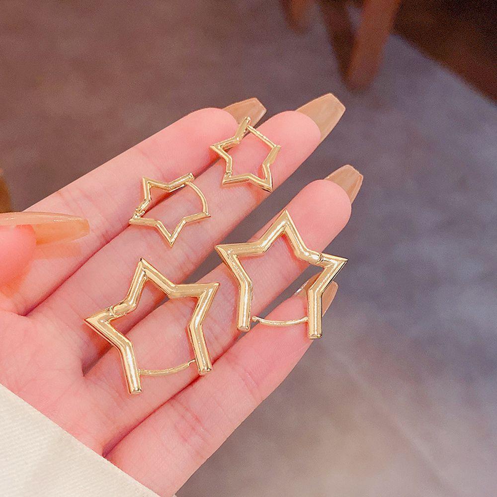 Khuyên Tai Thiết Kế Đơn Giản Độc Đáo Cho Nữ|Nhẫn Kim Loại Hình Ngôi Sao Sang Trọng