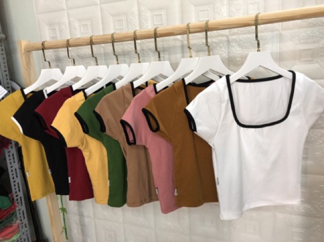 Áo croptop cổ vuông hình chụp thật 100%