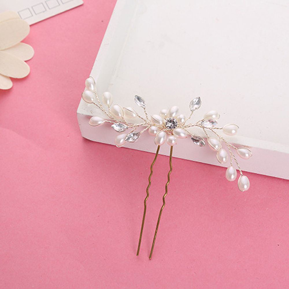 Trâm Cài Tóc Hình Lá Đính Ngọc Trai Nhân Tạo Thời Trang Dành Cho Cô Dâu|Làm Bằng Tay|Hình Dạng Hoa