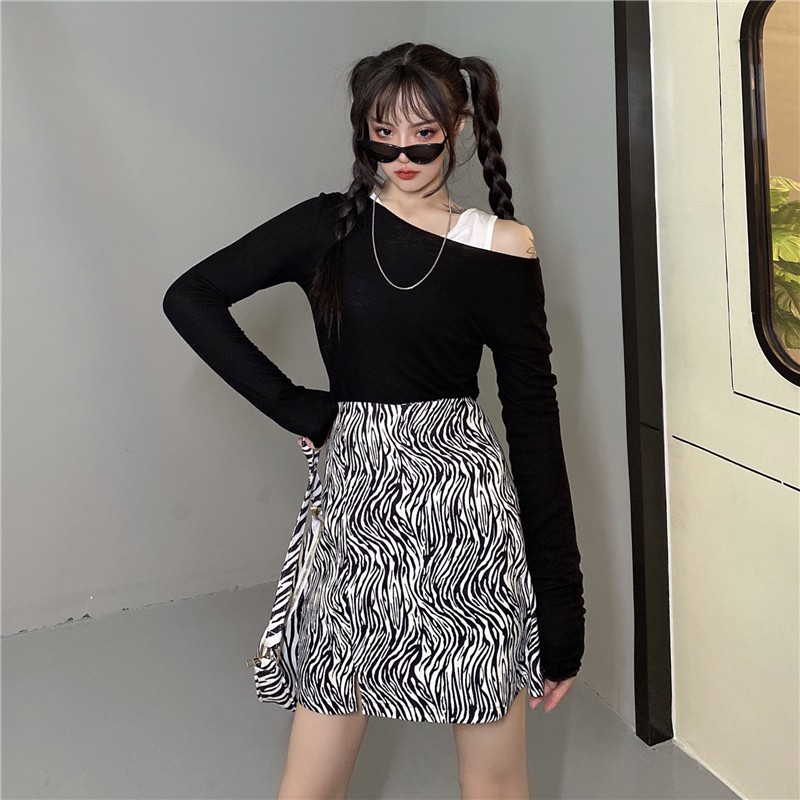 Chân Váy Xiaozhainv Midi Dáng Chữ A Hoạ Tiết Ngựa Vằn Phong Cách Hàn Quốc | BigBuy360 - bigbuy360.vn