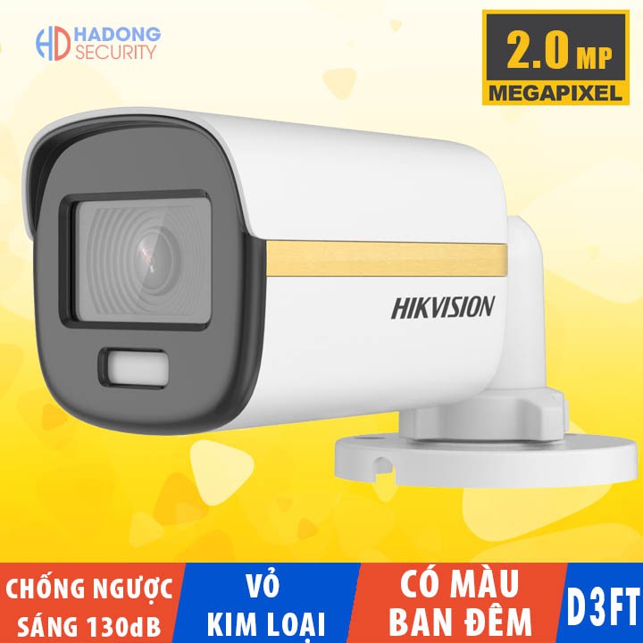 [Mã ELMS5 giảm 7% đơn 300K] Camera có màu ban đêm 2MP ngoài trời Hikvision DS-2CE10DF3T-F, chống ngược sáng thực 130Db