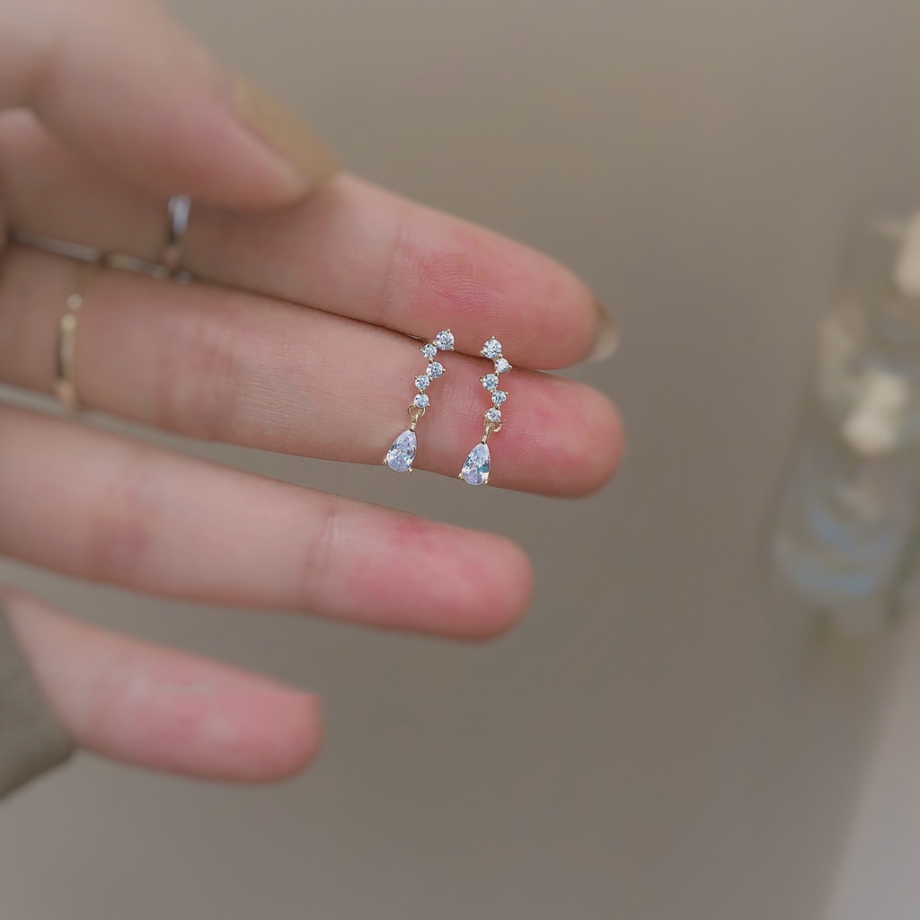 Bông Tai Mạ Bạc 925 Đính Đá Zircon Thời Trang Hàn Quốc Thanh Lịch Cho Nữ