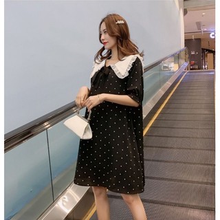ĐẦM CHẤM BI PHỐI CỔ LÁ SEN TRẮNG