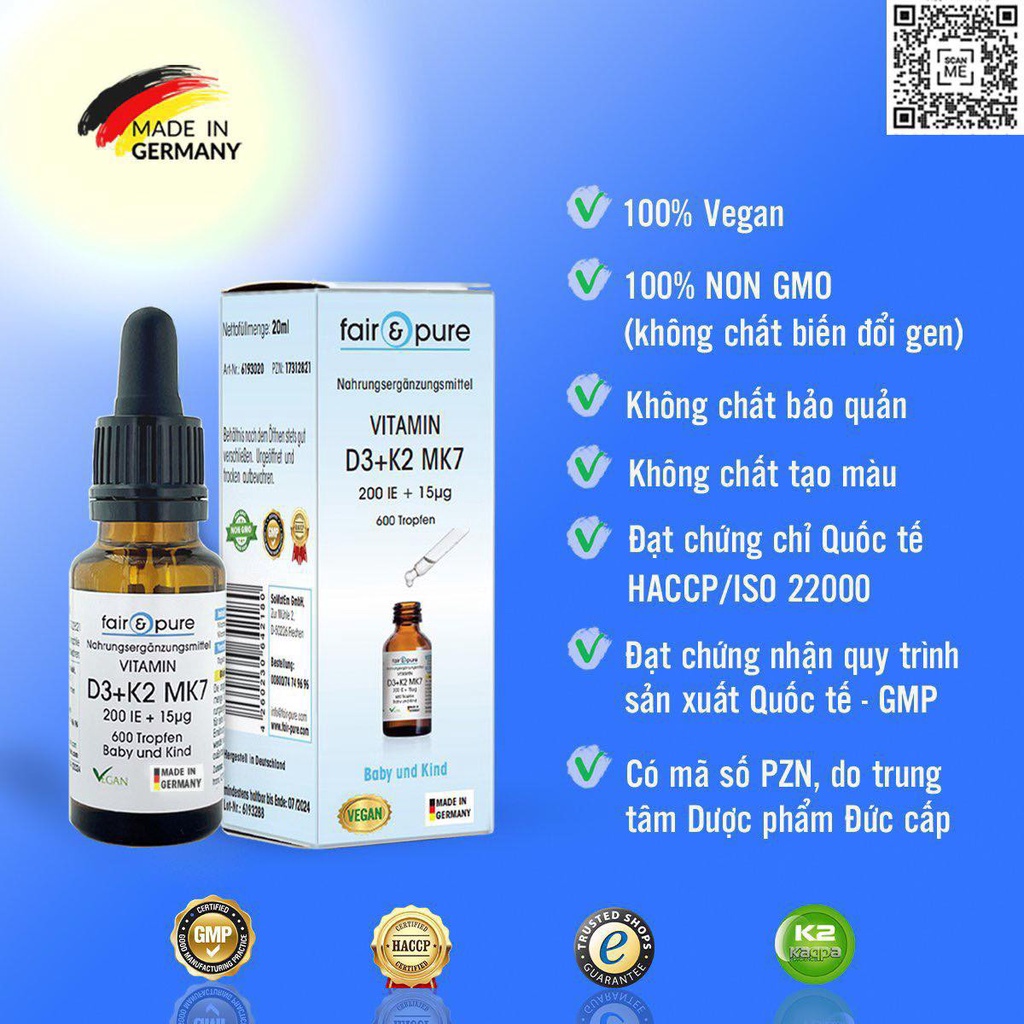 Vitamin D3K2 MK7 Fair &amp; Pure Đức